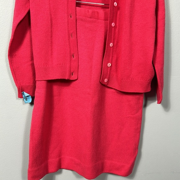 St Michael Shetland Wool Knit Skirt Sweater Set Pink size 12 vintage - Picture 3 of 14